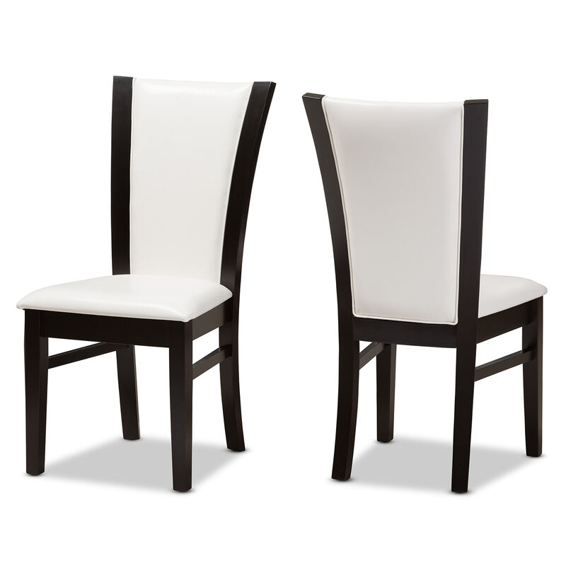 Set of 2 Baxton Studio Adley Modern Dark Brown Finished White Faux Leather Dining Chairs