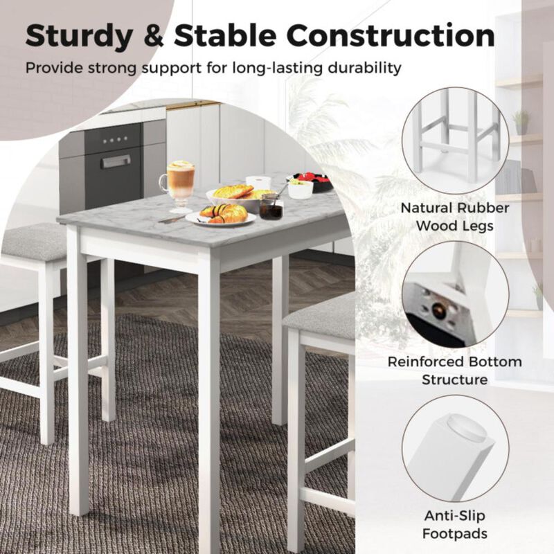 Hivvago Counter-Height Dining Table and 2 Linen Fabric Padded Bar Stools