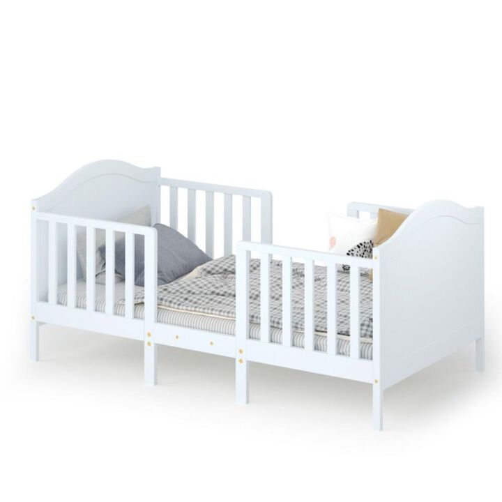 Hivvago 2-in-1 Classic Convertible Wooden Toddler Bed with 2 Side Guardrails for Extra Safety
