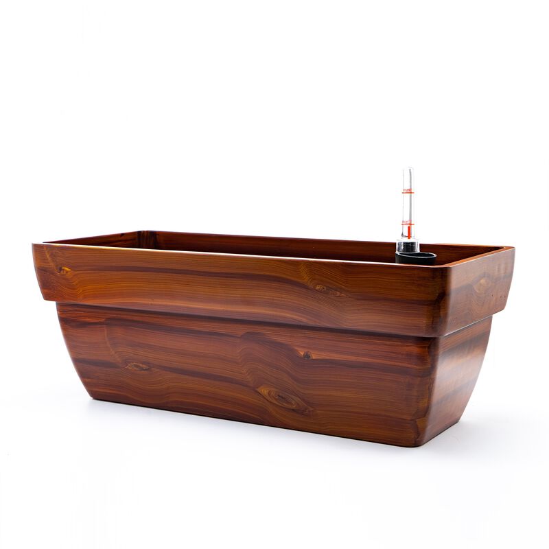 7.8 in. Dark Wood Plastic Rectangle Self-watering Planter Pot image number 0