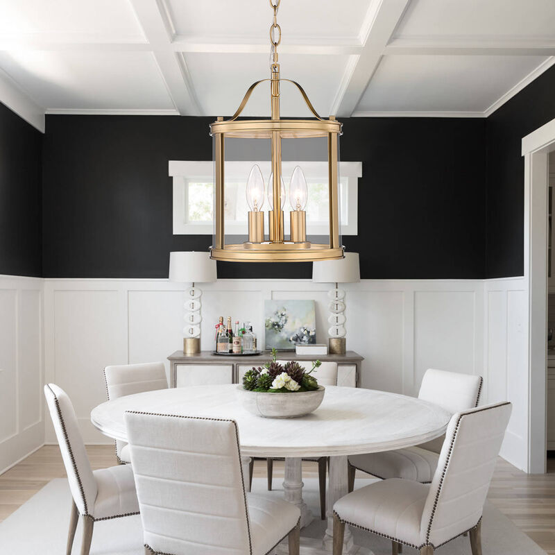 9 in. Transitional Warm Gold 3-Light Dimmable Lantern Pendant Light with Clear Glass image number 4