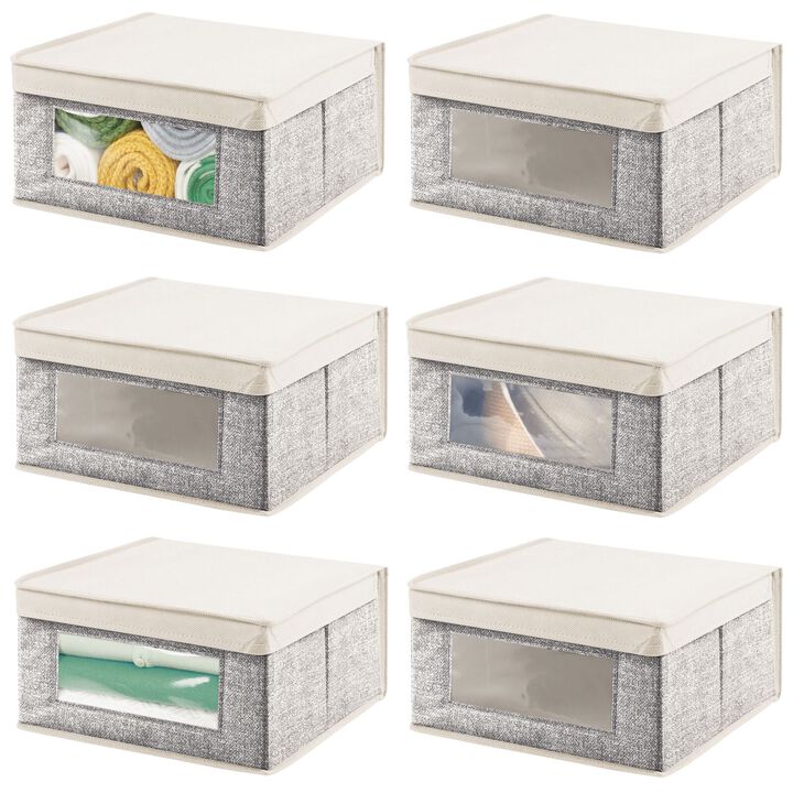 mDesign Medium Fabric Closet Storage Box, Front Window/Lid, 6 Pack, Black/Cream