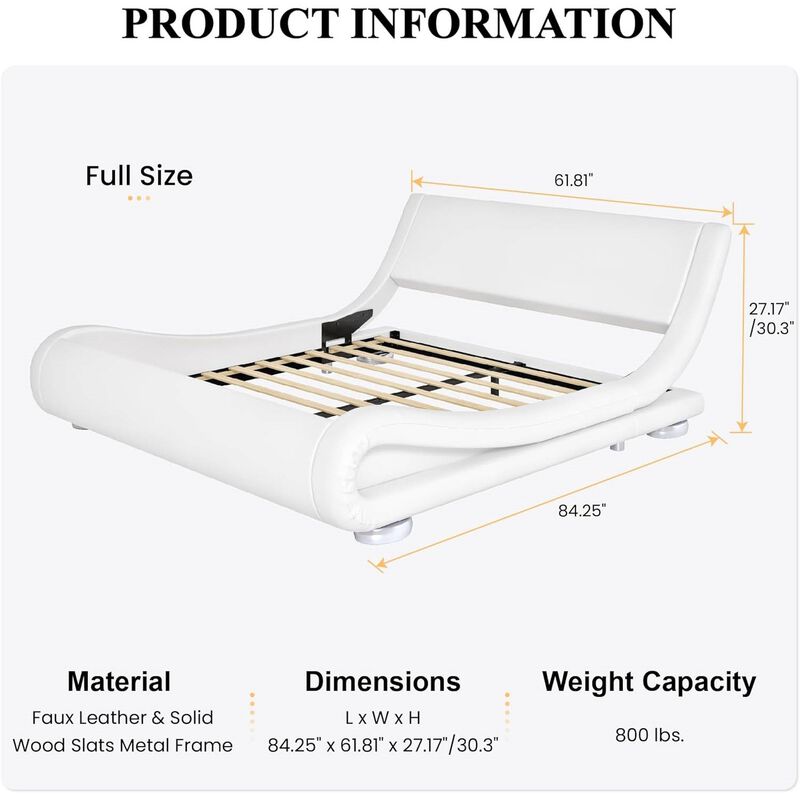 Upholstered Platform Bed with Sleigh Curved Headboard, Modern Bedroom Design