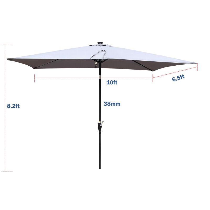 10 x 6.5t Rectangular Patio Solar LED Lighted Outdoor Umbrellas with Crank and Push Button Tilt image number 4