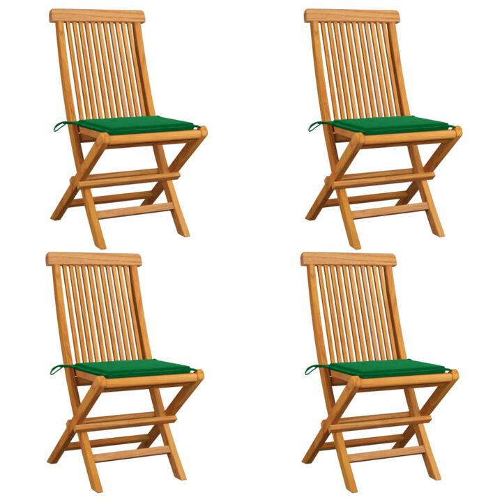 vidaXL Garden Chairs with Green Cushions 4 pcs Solid Teak Wood
