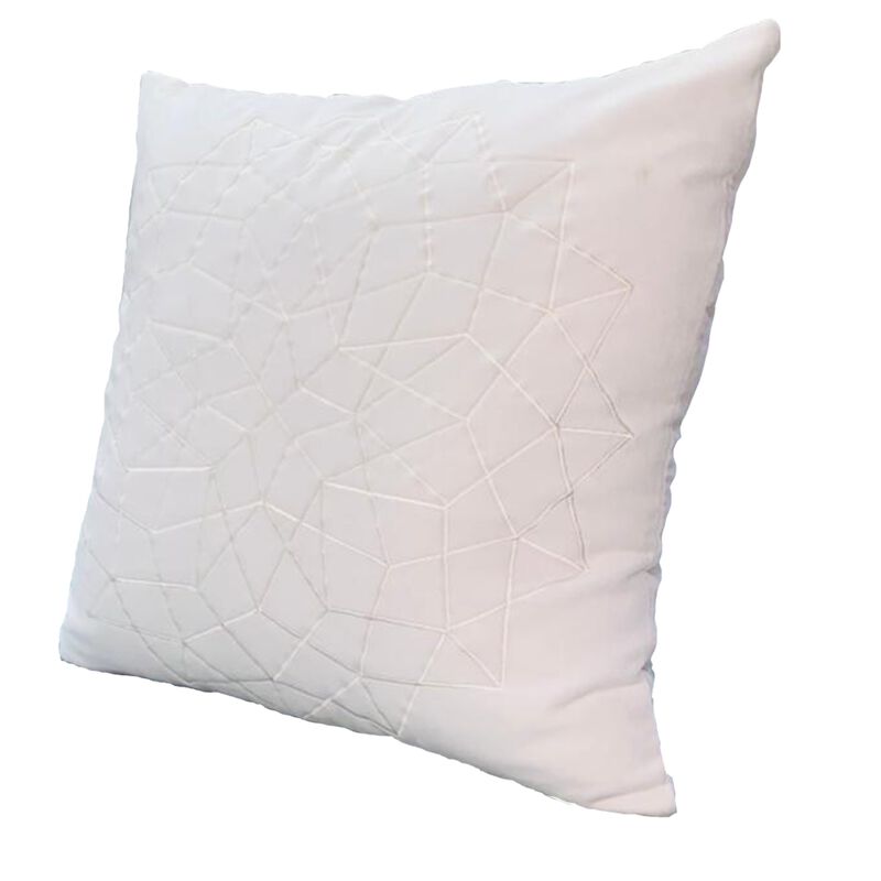 Hugo 20 x 20 Square Accent Throw Pillows, Embroidered Abstract Pattern, Set of 2, White-Benzara