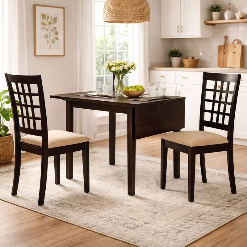 Elso 4pc Dining Set, Table w Drop Leaf, Brown, 3 Lattice Style Chair image number 7
