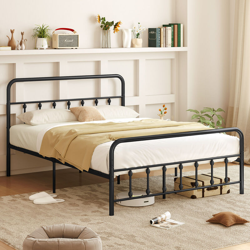 Metal Bed Frame with Storage Space Underneath and Attached Headboard