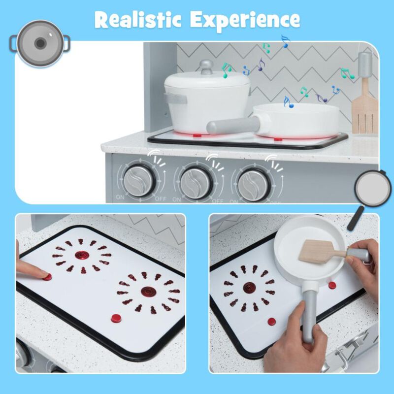 Hivvago Pretend Play Kitchen Wooden Toy Set for Kids with Realistic Light and Sound