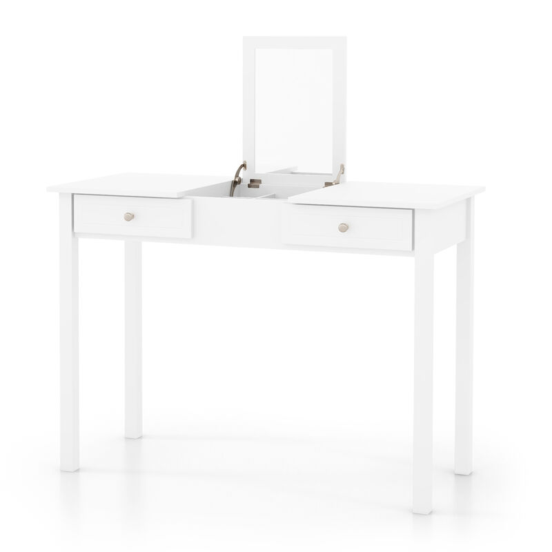 Vanity Desk Makeup Dressing Table with Flip Top Mirror and Drawers-White