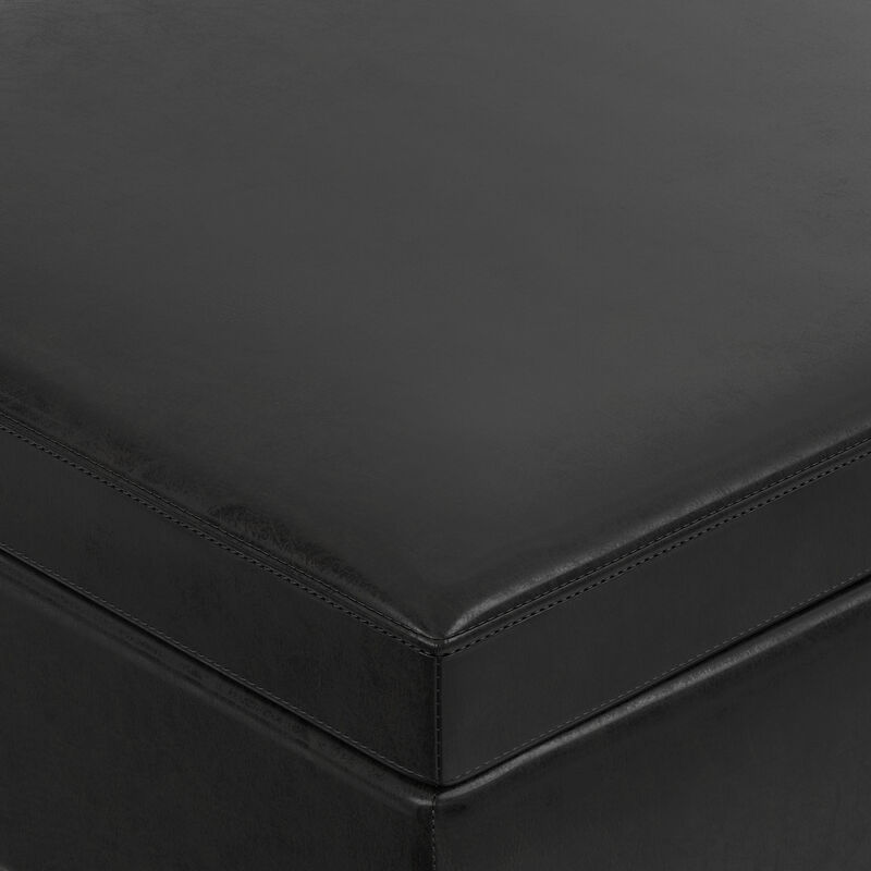 Owen 42 inch Wide Mid Century Modern Rectangle Lift Top Large Coffee Table Storage Ottoman in Distressed Black Vegan Faux Leather, Assembled image number 4