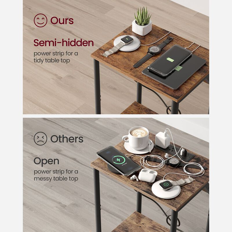 End Table Duo with Built-In Charger &ndash; Set of 2 Tables with USB Ports and AC Power Outlets for Living Spaces