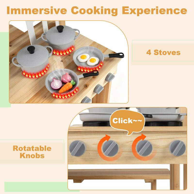 Kids Pretend Play Kitchen Set with Bench and Accessories image number 6