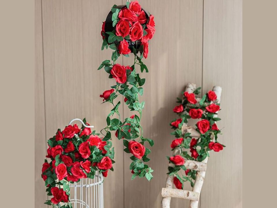 4 Pack Red Artificial Hanging Rose Flowers Outdoor Wedding Centerpiece Decor