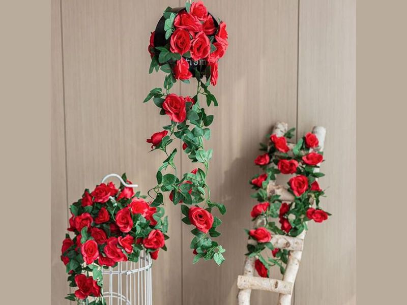 4 Pack Red Artificial Hanging Rose Flowers Outdoor Wedding Centerpiece Decor image number 1
