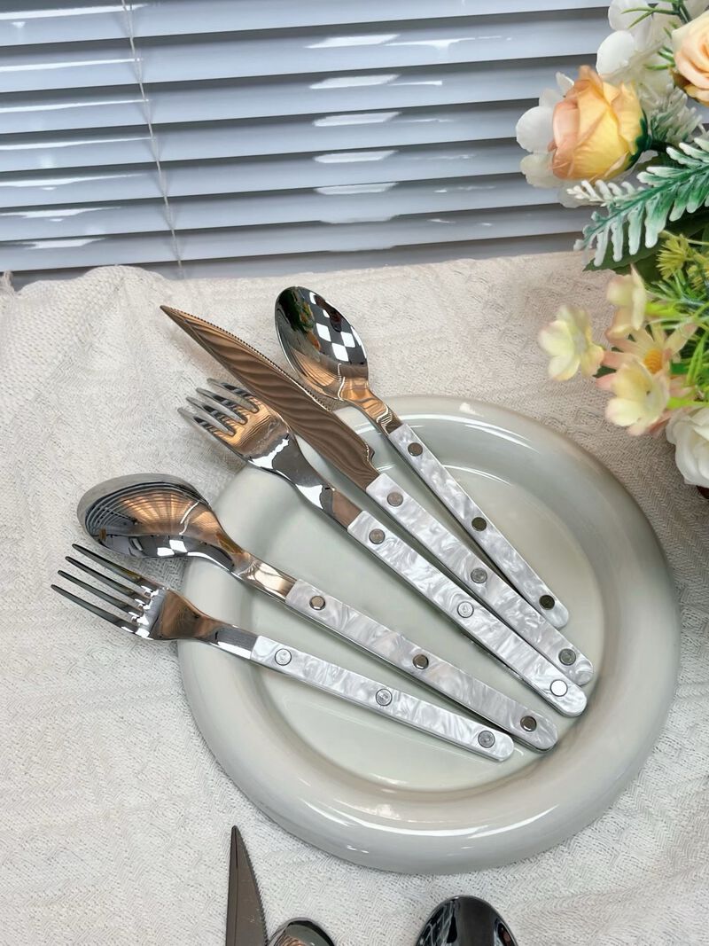Nebula Flatware Set of 10 Pcs, Modern Marble Pattern Rivet Stainless Steel Cutlery Silverware Set