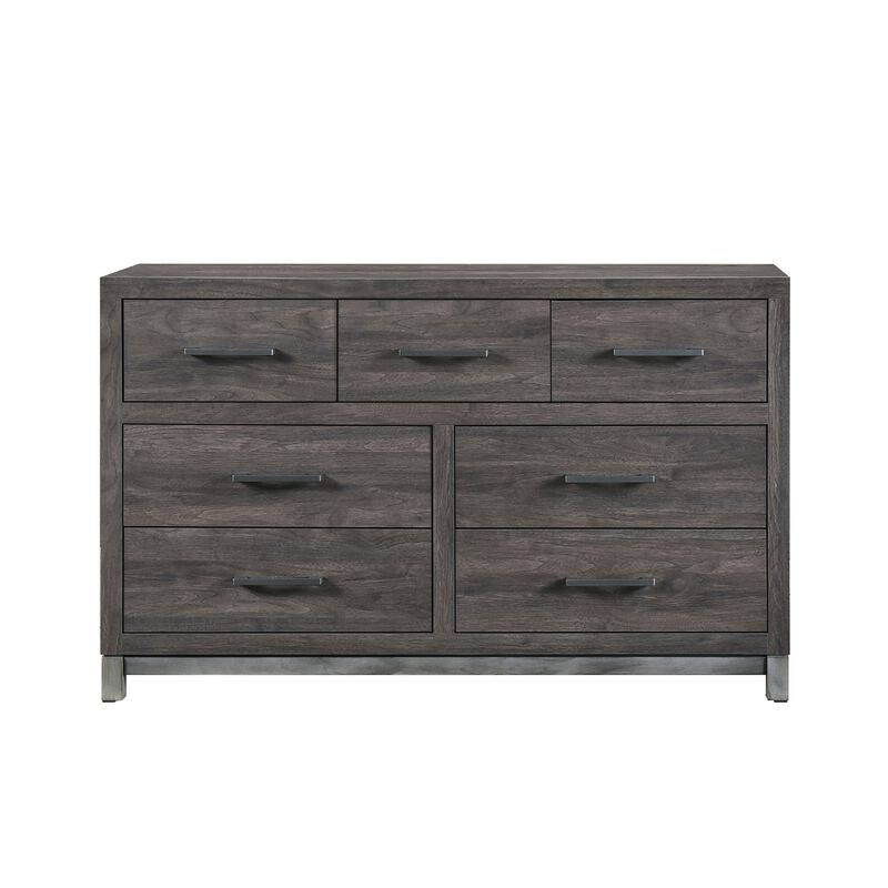 Deena 59 Inch Dresser, Brown Gray Melamine Veneer, 7 Drawers - Benzara