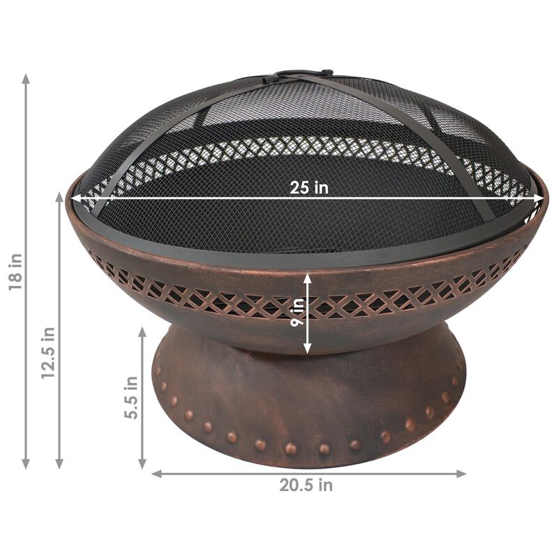 QuikFurn 25 Inch Copper Chalice Steel Fire Pit with Spark Screen