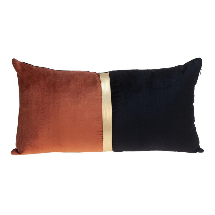24" Burnt Orange and Black Woven Transitional Rectangular Throw Pillow