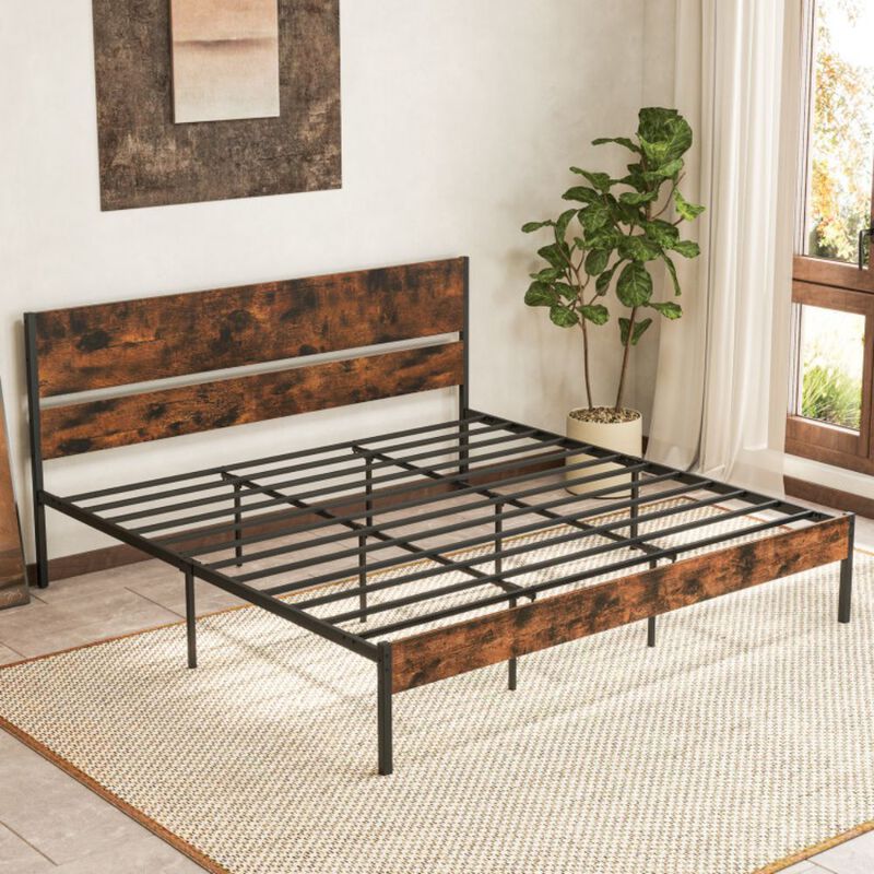 Bed Frame with Wooden Headboard and Footboard for Classic Style and Sturdy Support
