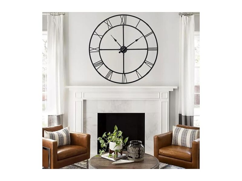 Assembly Farmhouse Metal Wall Clock 40 Inch Silent Non Ticking Living Room Decor image number 2