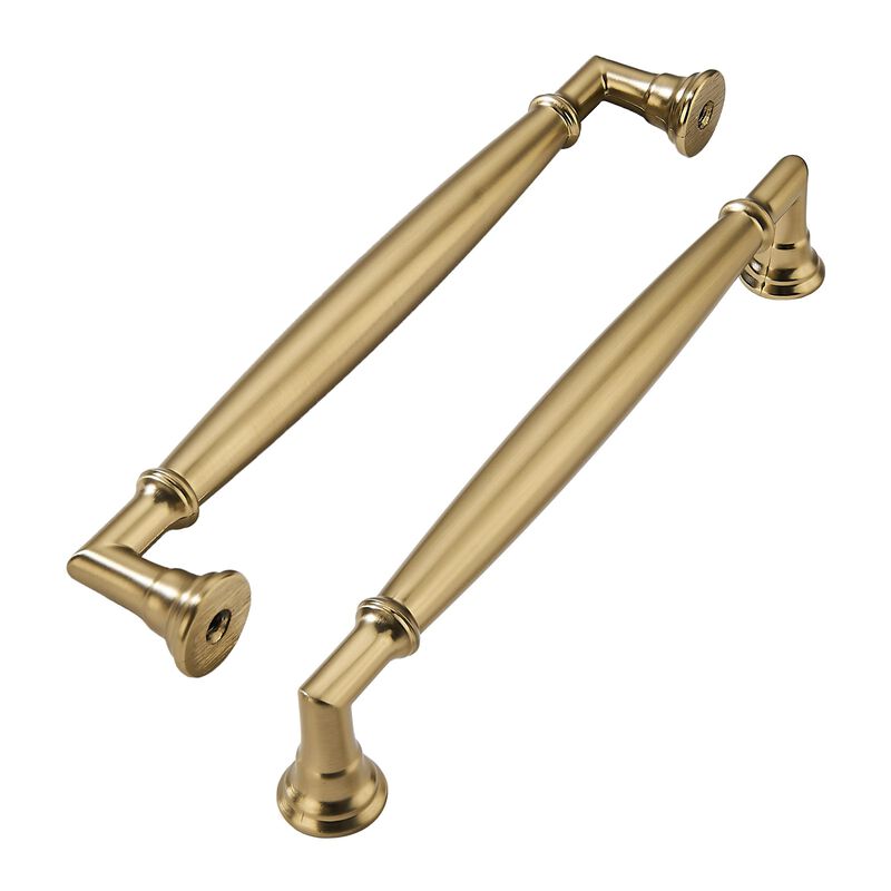 khtumeware 5 Pack 6 Inch(152mm) Brushed Brass Cabinet Pulls Heavy Duty Solid Warm Brass Cabinet Handles Kitchen Brushed Gold Cab
