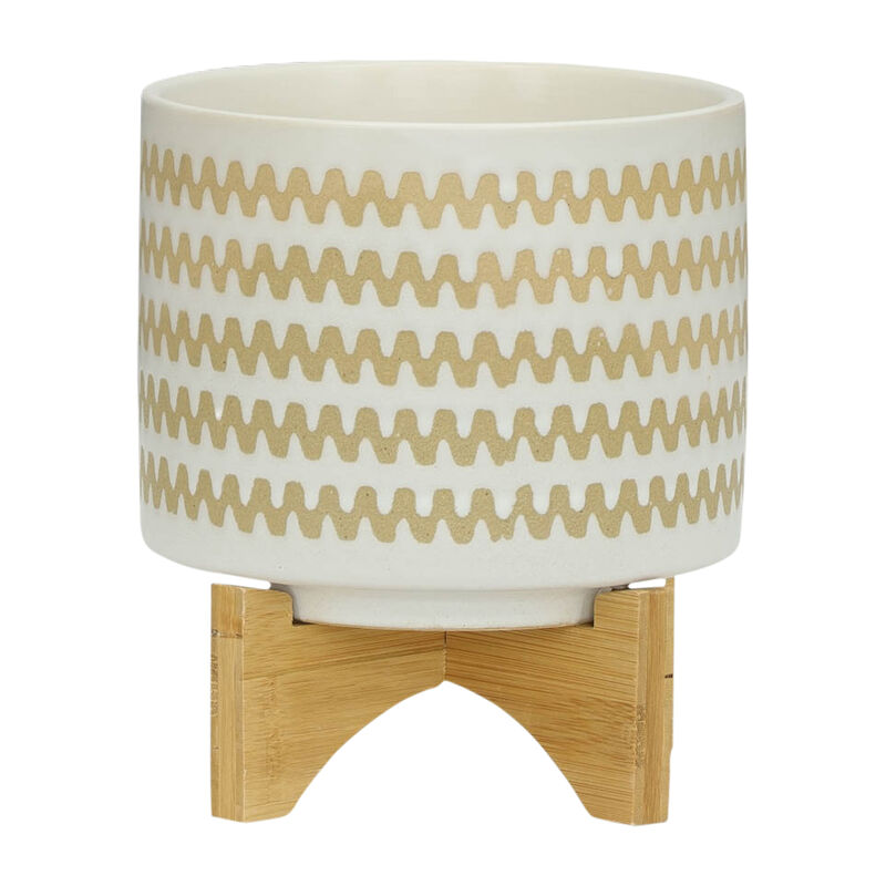 S/2 5/8" Zig-zag Planter W/ Stand, White image number 3