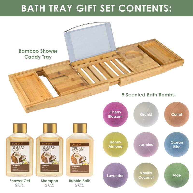 Lovery Premium Bamboo Bathtub Caddy Gift Set - Expandable Tray image number 4