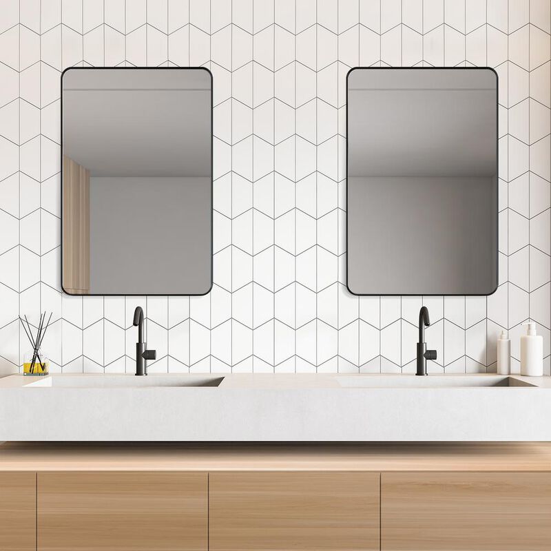 Altair Nettuno 24 Rectangle Bathroom/Vanity Matt Black Aluminum Framed Wall Mirror
