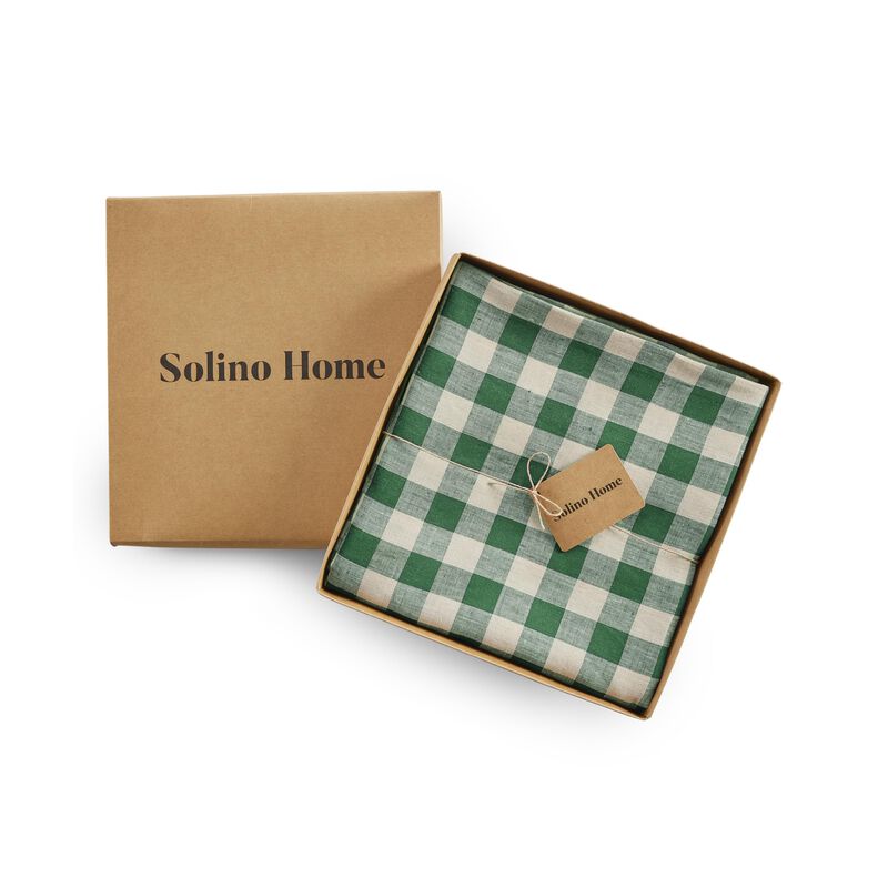 Solino Home 100% Pure Linen Round Tablecloth - Morgan Check