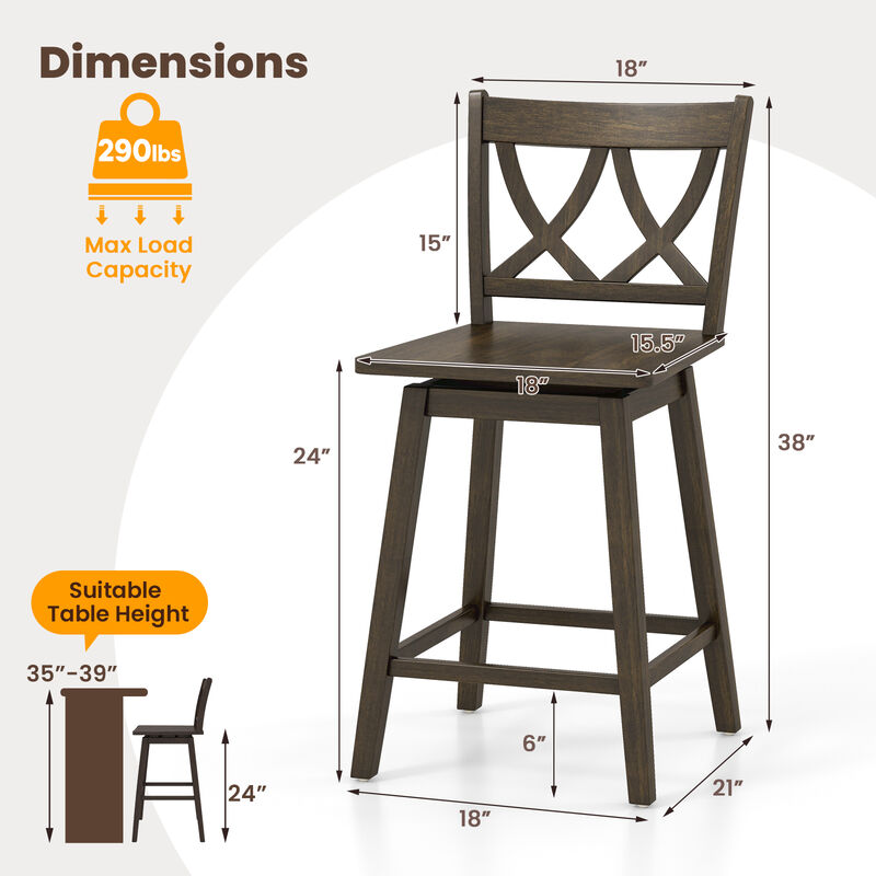 Bar Stool Set of 2 Wooden Bar Chairs with Rubber Wood Frame