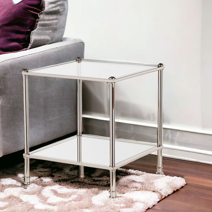 Contemporary Square End Table with Mirrored Glass Top and Metal Base