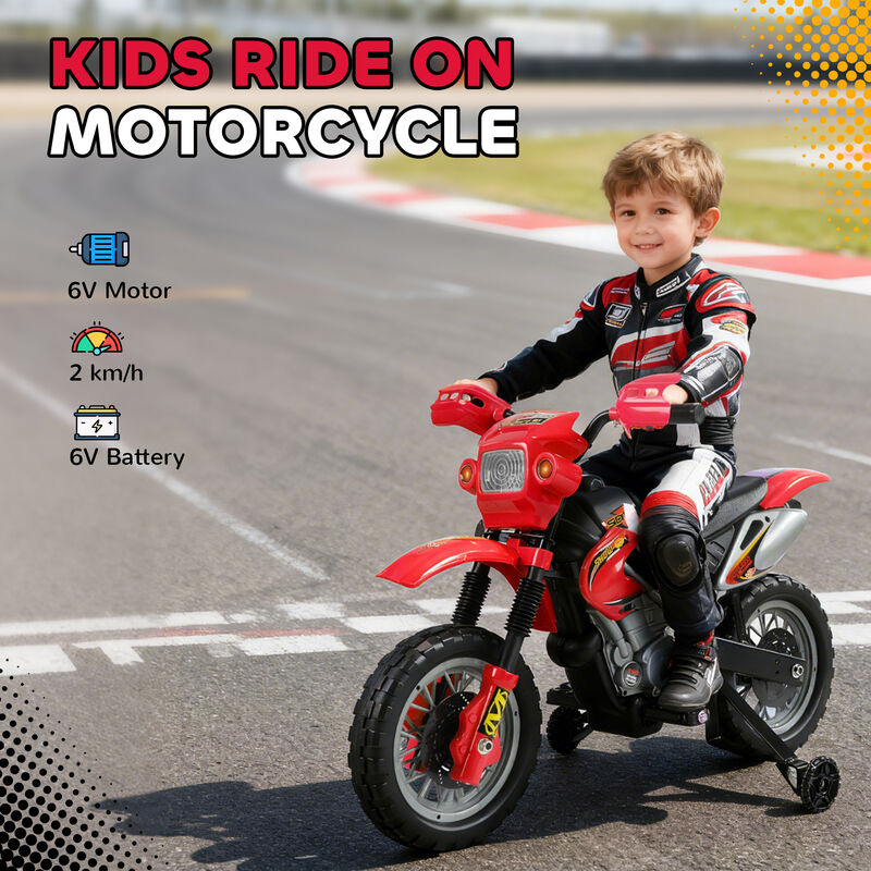 BreeBe 6V Kids Motorcycle, Electric Motorcycle with Dirt Bike Style, Street Bike Design Battery Powered Ride On Toy with Training Wheels, Headlight, Music image number 6