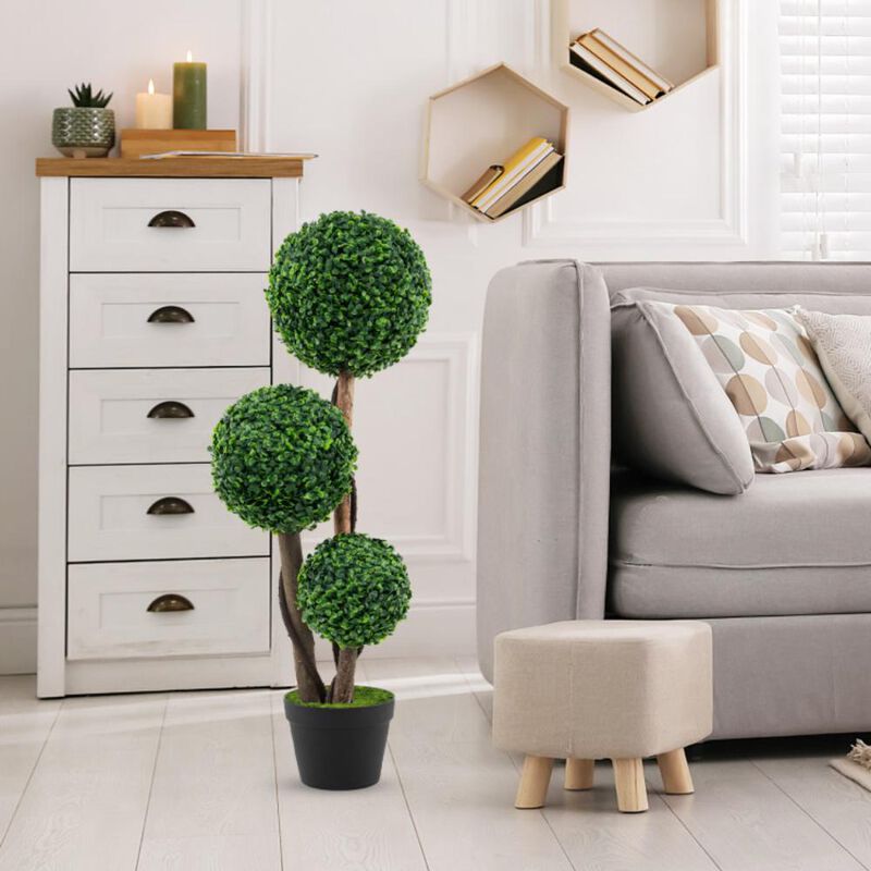 Hivvago 36 Inch Tall Artificial Boxwood Topiary Tree in Pot