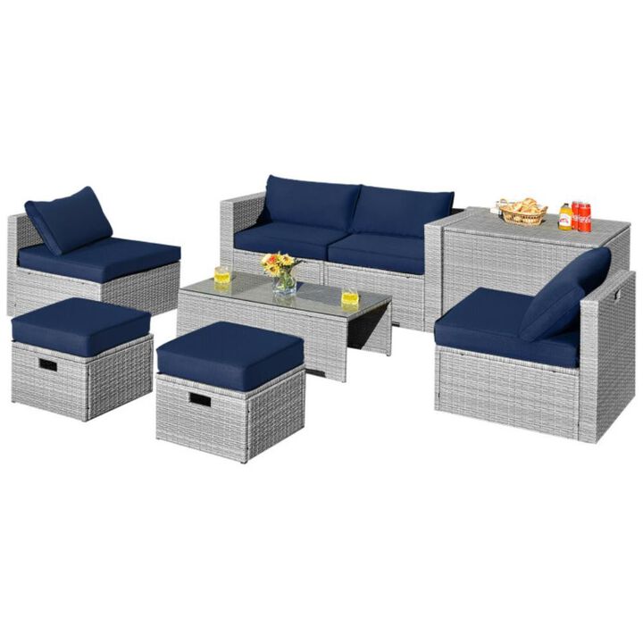 Hivvago 8 Pieces Patio Rattan Furniture Set with Storage Waterproof Cover and Cushion