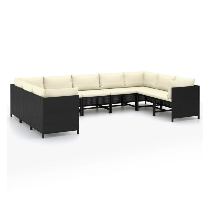 Reno 9pc Outdoor Modular Corner Sofa Set, Ivory Cushions, Black Rattan - Benzara