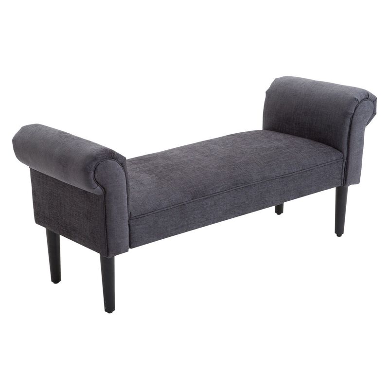 Dark Grey Comfort: 52" Linen Upholstered Ottoman Bench with Arms