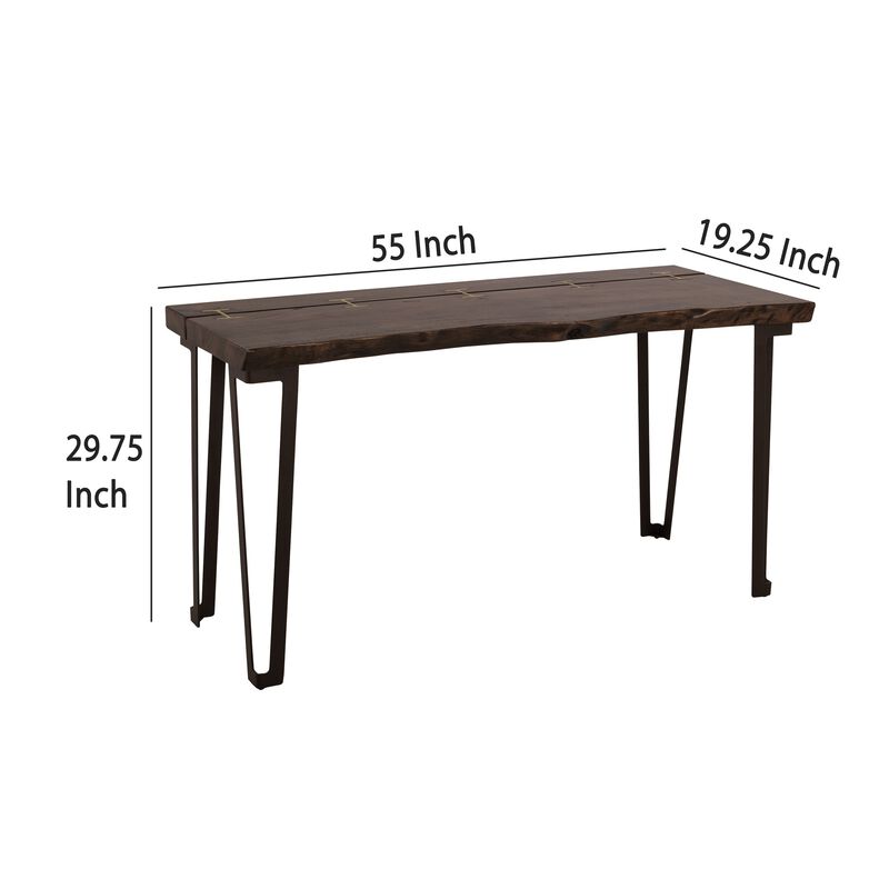 Ally Sofa Console Table, Gold Metal Inlays, Brown Parota Wood, 55 Inch image number 4
