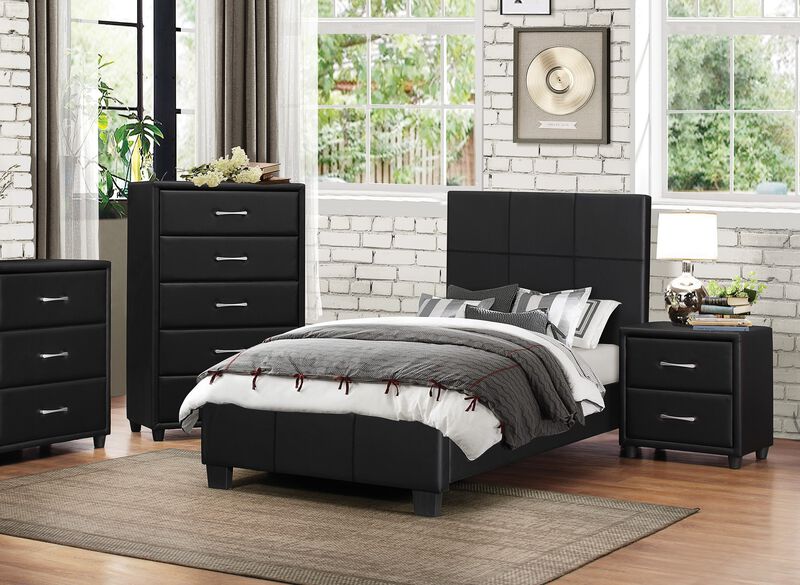 Streamdale Modern Black Faux Leather Chest of Drawers
