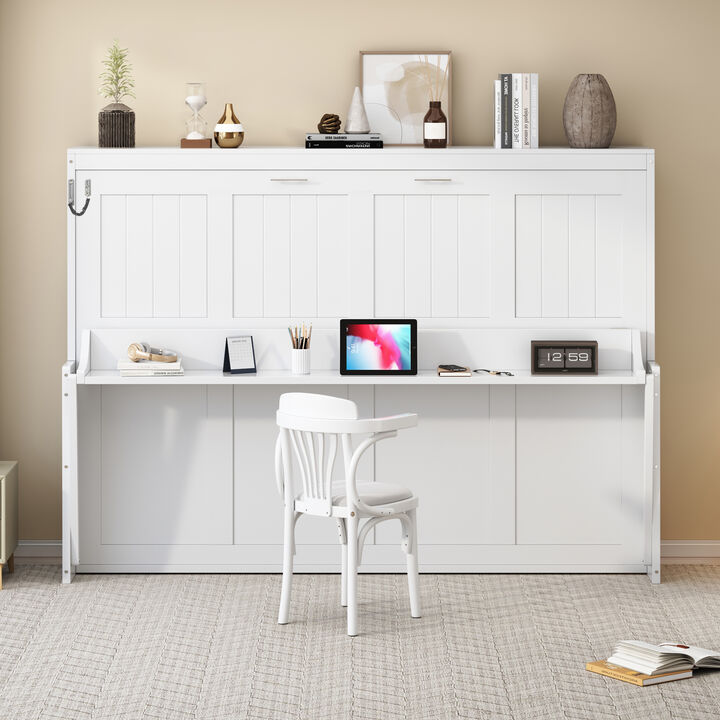 Merax Queen Size Folding Murphy Bed with Hidden Desk