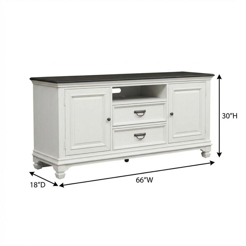 Liberty Furniture White TV console, wirebrushed finish, charcoal top, solid, 66-inch width image number 6
