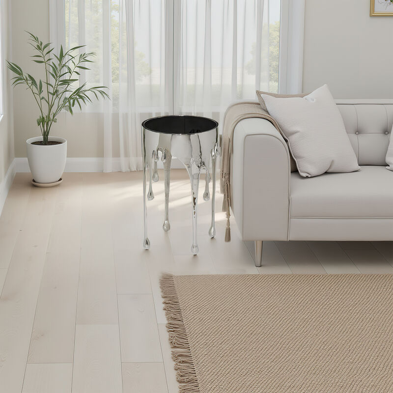 Capri Side End Table | 24.75 Inch Round Glass Top | Melting Drip Design | Silver image number 8
