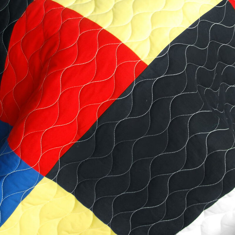 Soft Queen Quilt Set with Vermicelli Quilted Patchwork Plaid Design-Multi Color image number 4