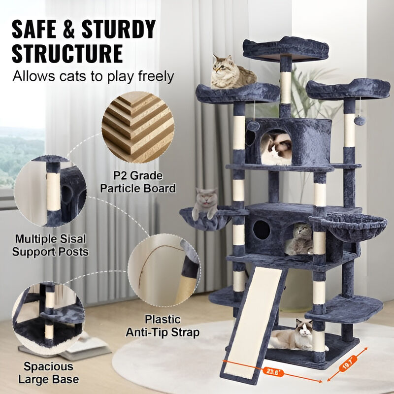 Indoor Cat Tree with Cozy Condos and Sisal Scratching Posts for Climbing and Resting