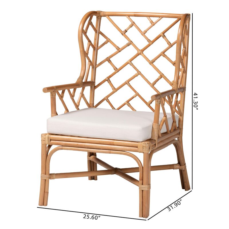 bali & pari Ray Natural Rattan Wingback Armchair with Removable Cushion image number 8