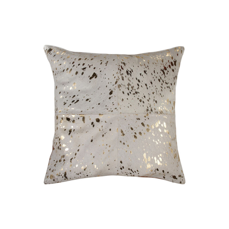 HomeRoots Set of Two 18" Natural and Gold Abstract Cowhide Throw Pillows with Glitter image number 3