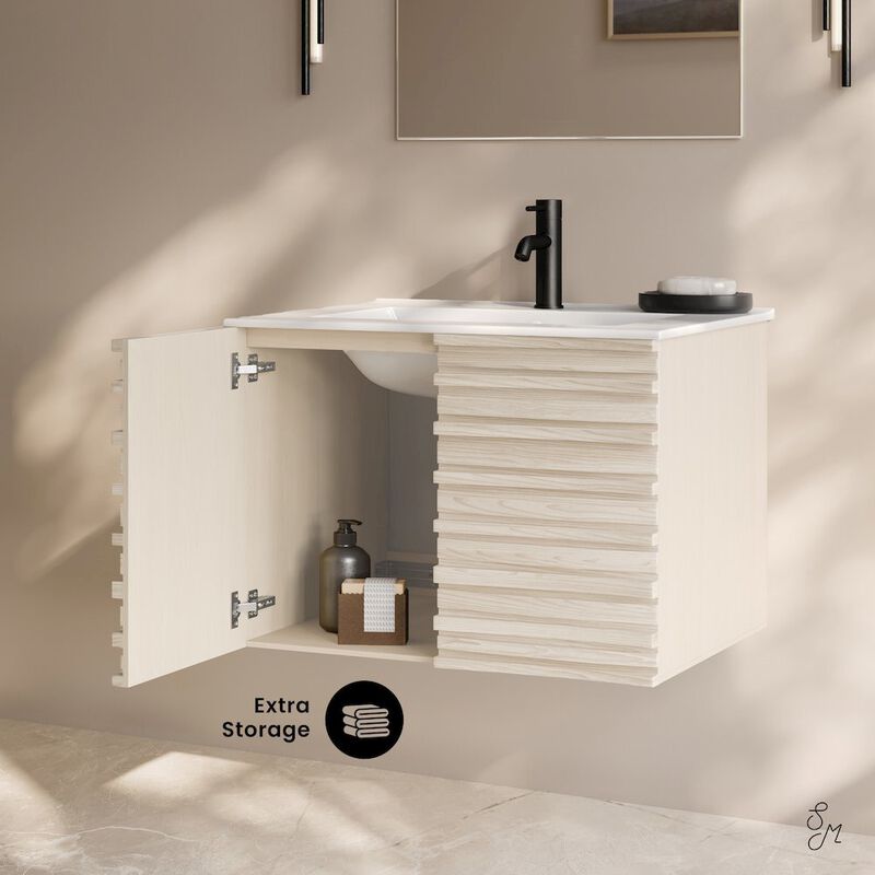 Cascade 30" Wall-Mounted Bathroom Vanity in White Oak with Sink Top image number 2