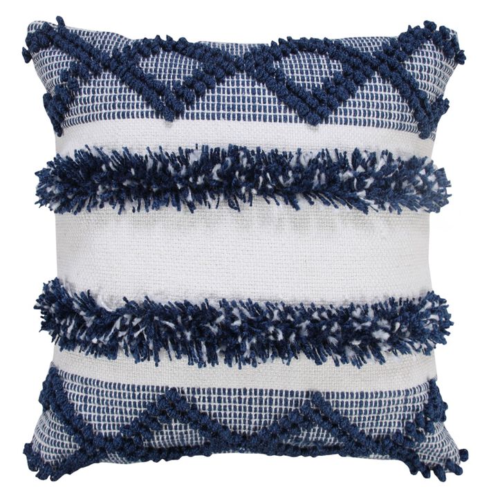 20" Blue and White Diamond Twist Striped Square Throw Pillow