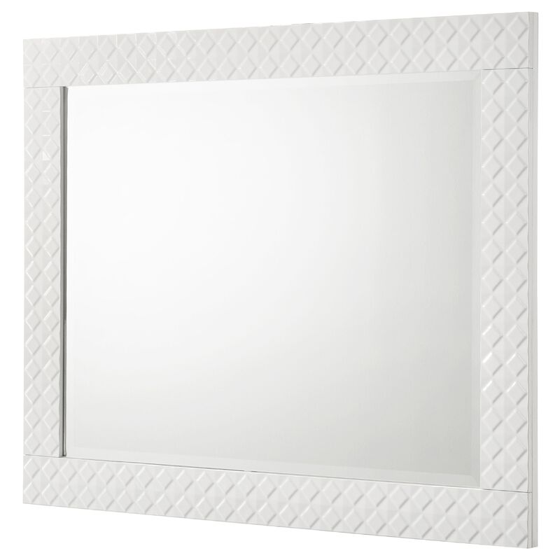 Ivon Dresser Mirror, White High Gloss Finish, Rectangular 37 Inch - Benzara