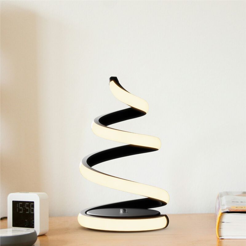 Spiral 12W LED Table Lamp 16 in. - 3000K Warm White - Touch Dimming in Matte Black
